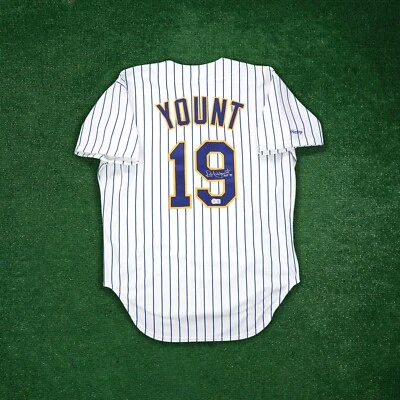 Robin Yount signed 1993 Milwaukee Brewers HOF 99 INSC Authentic Rawlings Jersey - Image 1 of 4