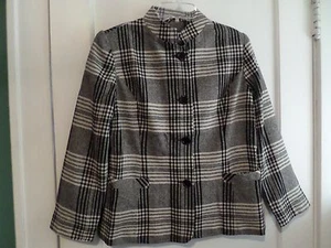 BFA Classics Petite Ladies size 4P Black-Beige Plaid Wool Blazer - Picture 1 of 7