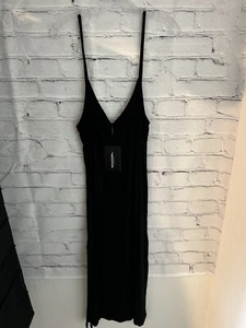 PrettyLittleThing Black Jersey Midi Spaghetti Strap Dress NWT Women's US 8 - Picture 1 of 11