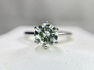 Vintage 14k White Gold Natural Round Diamond Solitaire Certified Engagement Ring - Picture 1 of 8