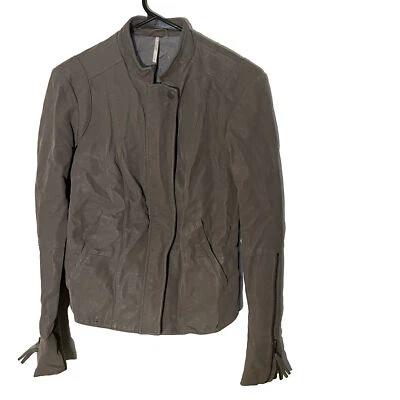 Серая искусственная веганская замшевая мотокуртка Free People размер 6 S на молнии - Изображение 1 из 4