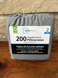 Pack de 2 fundas de almohada Mainstays Queen 200 hilos gris algodón rico - Imagen 1 de 10