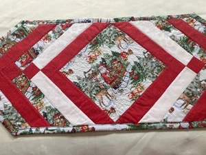 Christmas "Santa and His Sleigh Quilted Table Runner Reversible!! - Picture 1 of 4