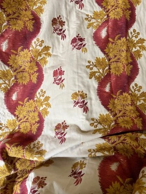 Vintage French Pillar Floral Cotton Silk Interior Jacquard Fabric #2~ Red Yellow - Image 1 of 4