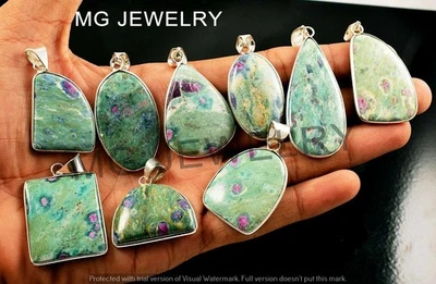 Lote de 30 piezas colgantes de bisel enchapado en plata con piedras preciosas de rubí natural de fuchita MF-401 Foto 1 de 2