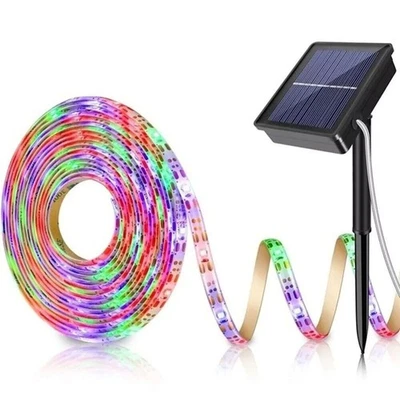 STRISCIA RGB natalizia LED DA ESTERNO e interno con PANNELLO SOLARE 5 metri IP65 - Immagine 1 di 4
