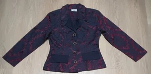Vtg 80s JUDY'S Burgundy Navy Jacquard Blazer Jacket holiday festive steampunk S - Picture 1 of 11