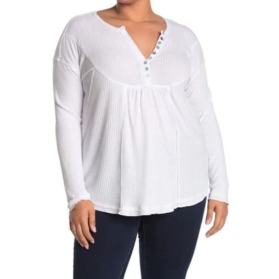 Sweet Romeo Women's Waffle Knit Long Sleeve Oversized Henley Optic White 2X $39 - Image 1 of 2