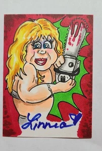 LINNEA QUIGLEY SKETCH CARD AUTOGRAPH SIGNED HORROR WORKOUT GPK SCHERES - Picture 1 of 2