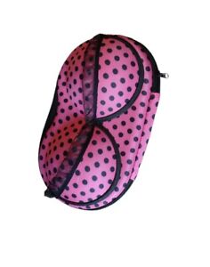 Travel Bra Holder Underwear.Pink Black dots Lace and Bow Detail Rigid Valentines