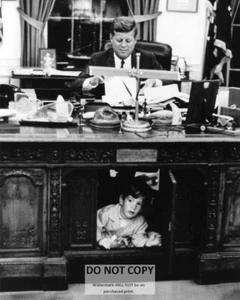 11X14 PHOTO PRESIDENT JOHN F. KENNEDY & SON @ RESOLUTE DESK OVAL OFFICE (AA-195) - Picture 1 of 1