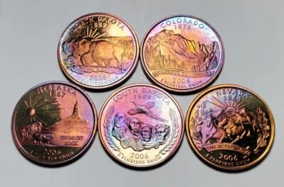 TONED 2006 S WASHINGTON STATE QUARTER CLAD PROOF 5 COIN SET UNC #BX14 - Image 1 of 4