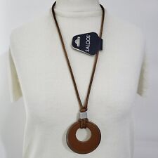 New SALOOS Long Necklace Brown Leather Silver Tone Metal Ring Bohemian Jewellery