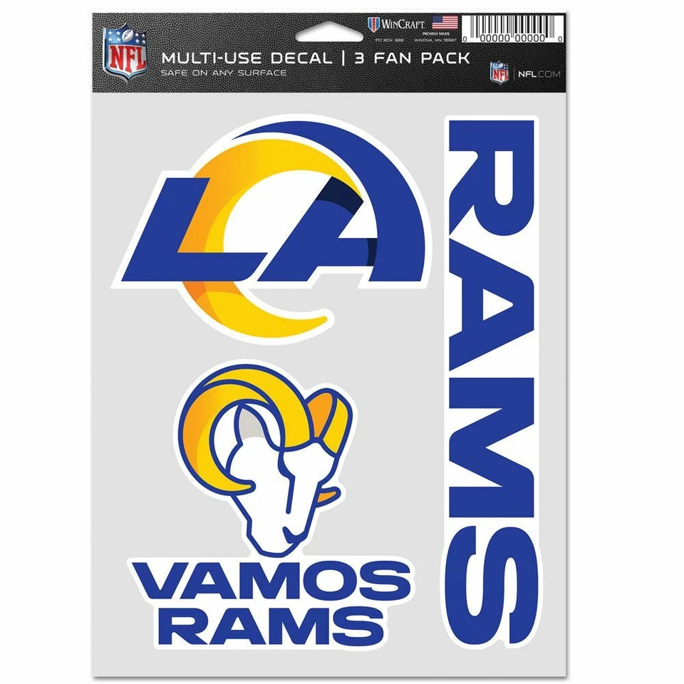 LOS ANGELES RAMS VAMOS RAMS 3-MULTI USE DECALS FAN PACK WINCRAFT 
