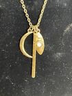 NWT Lucky Brand necklace pendant Gold Tone  Bar Quarter Moon White  NEW M153