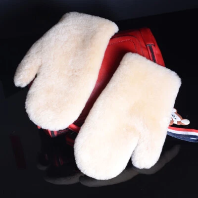 Women’s 100% Real Leather  Shearing Fur Cute  Skiing Touch Screen Mittens Gloves - Image 1 of 4