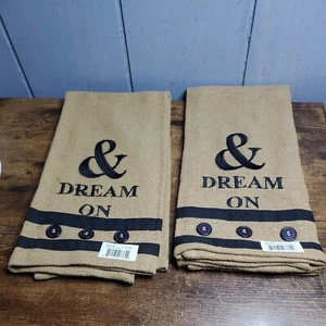 Set of 2 Burlap & DREAM ON  Kitchen Hand Towel Dishtowel 20" x 28" - Picture 1 of 3