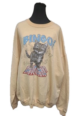 Sudadera Jerzees Vintage Años 90 Para Mujer 3XL Amarilla Bingo Cat Y2K Rara Foto 1 de 4