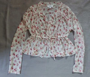 Netz transparent Rose Blumen Cardigan bauchfreies Oberteil vorne zum Binden Rüschen Landhaus Fee Größe S - Bild 1 von 12
