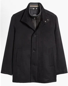 BOSS Coxtan Relaxed Fit Virgin Wool & Cashmere Black Coat 42R - Picture 1 of 15