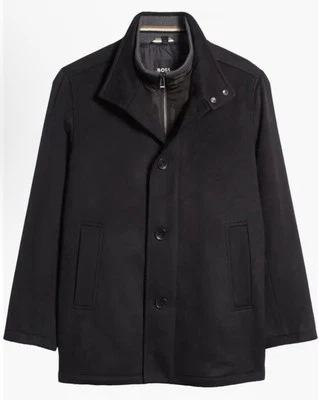 BOSS Coxtan Relaxed Fit Virgin Wool & Cashmere Black Coat 42R - Image 1 of 4