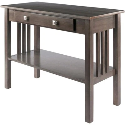 Winsome Stafford Transitional mesa consola de almacenamiento de madera maciza en gris ostra Foto 1 de 4