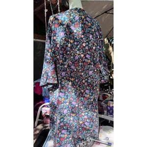 Vintage Preloved Vera Bradley Robe (no belt) Black with Flower Print L/XL Cotton - Picture 1 of 6