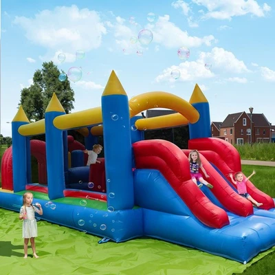 Casa de rebote inflable de PVC comercial de 24 pies carrera de obstáculos toboganes de carreras dobles Foto 1 de 4