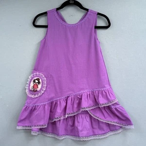 Drop Waist Ruffled Little Girl Dress 6 Purple Cat Lace Prairie Cottage Easter - Picture 1 of 13