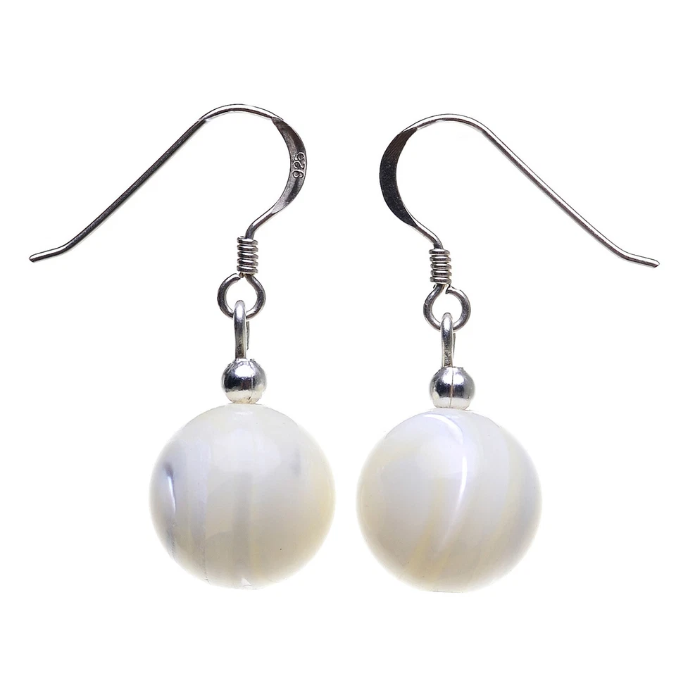 Orecchini Pendenti IN Vere Madreperla & 925 Argento Sfera Creme-Gelb Orecchini - Immagine 1 di 1