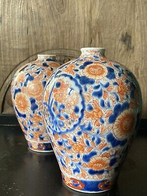 PAIR Antique Japanese Porcelain Imari Vases • 87£