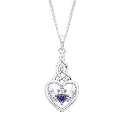 Sterling Silver 925 simulated Tanzanite Irish Celtic Claddagh Pendant Necklace - Image 1 of 4