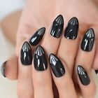 False nails Oval Black Gloss Holographic Detailed Tips 24pk + nail tabs 0156