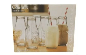 Circleware Country Farm Milk Glass Bottles Set of Six 10.5 oz Unused with Box - Picture 1 of 1