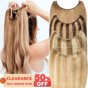 One Piece Clip In Wire in Russian 100% Remy Human Hair Extensions Full Head Weft - Picture 1 of 40