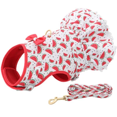 Summer Watermelon Dog Dress Chihuahua Cat Puppy Bow Dress Harness with Leash Set - Image 1 of 4