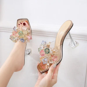 Nuevas pantuflas de tacón alto con flores de cristal para mujer talla grande - Imagen 1 de 26