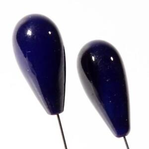 Lot (12) Czech vintage royal blue teardrop pendant headpin glass beads 21mm 