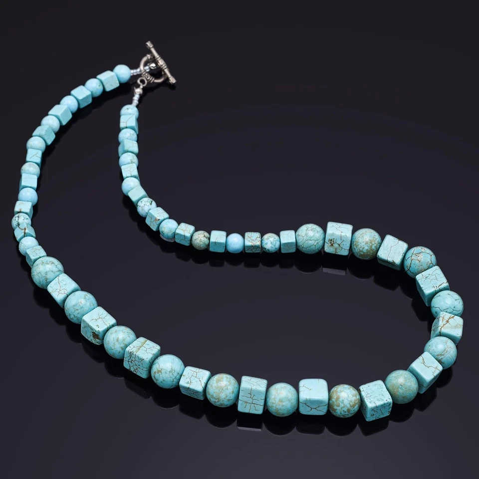 Vintage Silver Plated Turquoise Beaded Strand Toggle Necklace 75.5 Grams - Image 1 of 4