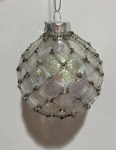 Vintage Christmas Ornament Silver Ball Beaded Beads Cover 3" - Picture 1 of 7