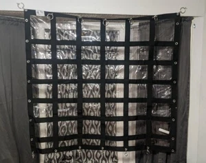 Airport Luggage Cart Curtain Cover – 4.5'x5' Black Net, Clear Windows, S Hooks - Picture 1 of 5
