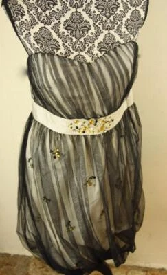 Vestido Phoebe Couture Talla 14 Negro Sin Tirantes Burbuja Cóctel Cuentas Red  Foto 1 de 4