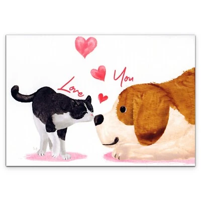 Cute VALENTINE'S DAY Card, Cat Dog Perfect Pair Masaki Ryo Original - Caspari +✉ - Image 1 of 4
