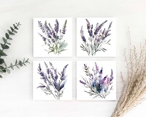 Lavender Coasters Set of 4 Handmade Ceramic Tile / Stone Drink Coasters - Picture 1 of 5