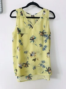 Maurices Womens Sz M Sleeveless Semi Sheer Blouse V neck Yellow w Floral Pattern - Picture 1 of 8