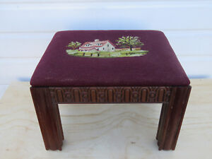 Chinese Chippendale Mahogany Needlepoint Tapestry Ottoman Footstool Bench 9230