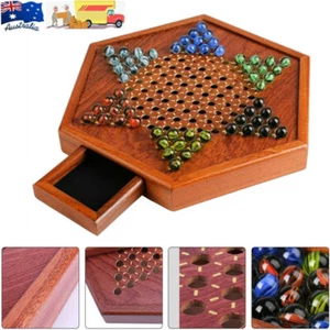 Chinese Checkers Large Wooden Checkers Board Game 60 Colorful Glass Marbles - Picture 1 of 11