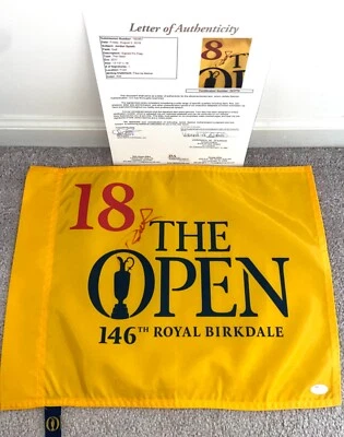 JORDAN SPIETH FIRMADO 2017 BANDERA ABIERTA BRITÁNICA ROYAL BIRKDALE US MASTERS 2023 JSA Foto 1 de 3