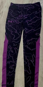 Under Armour Little Girl's Activewear Leggings Size YXS 4-5 Black & Purple - Picture 1 of 4