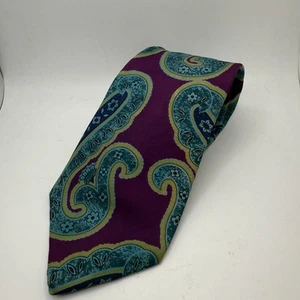 Christian Dior Monsieur Seidenkrawatte Grün Lila Paisley Herren Vintage Krawatte Selten - Bild 1 von 4